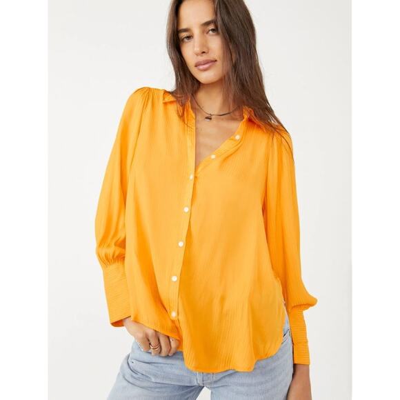 Revolve Free People button up t-shirt Serena Silky Shirt yellow XS NWT - Picture 1 of 6